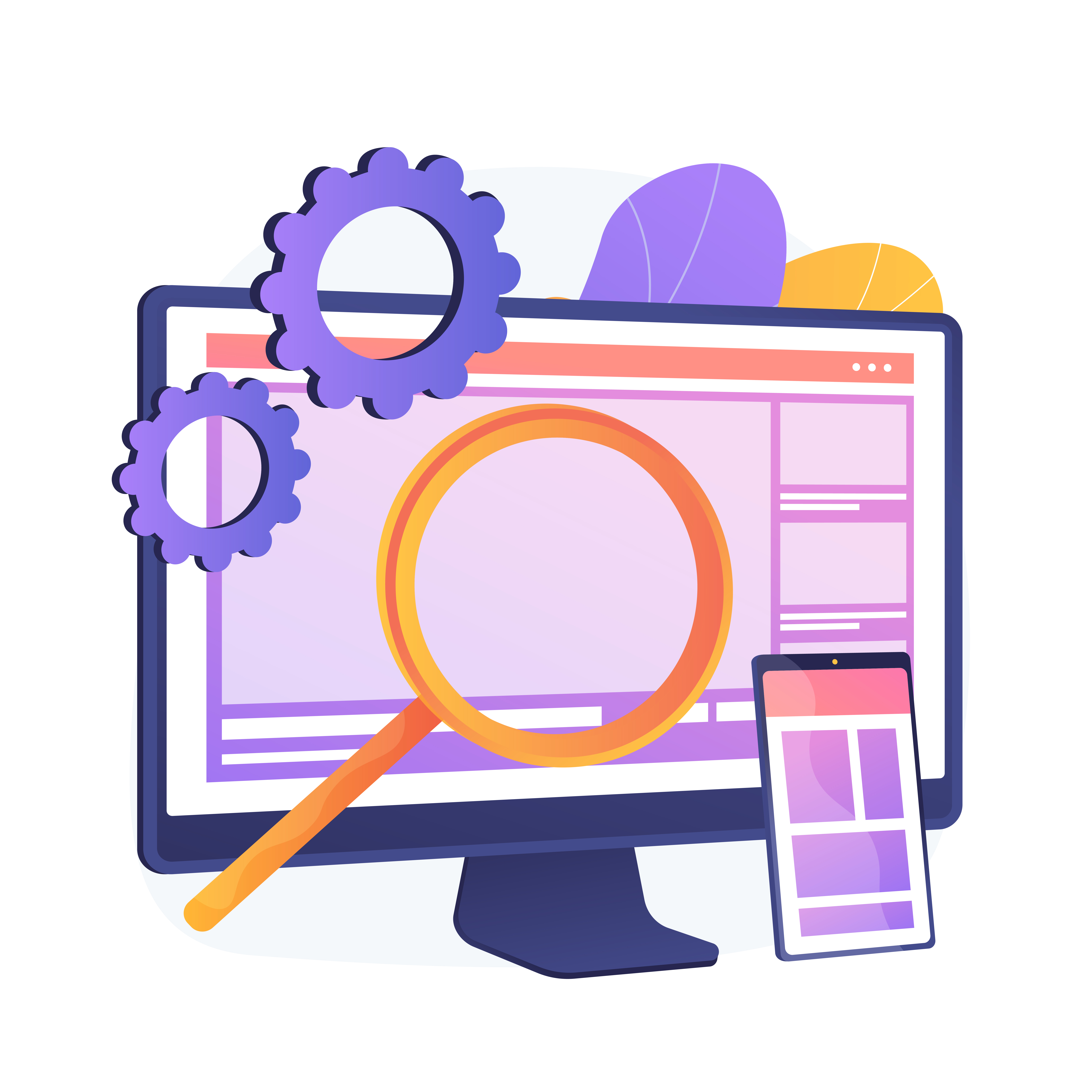 Web design. Production and maintenance of websites. Web graphic, interface design, responsive website. Software engineering and development colorful icon. Vector isolated concept metaphor illustration